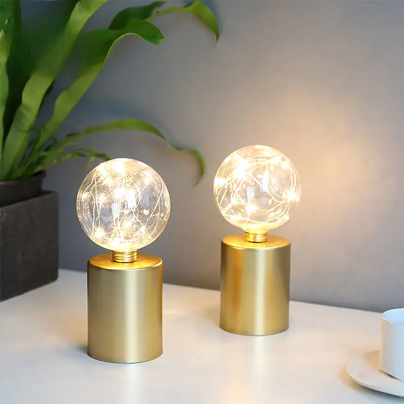 Set of Cordless Battery-Powered Gold Table Lamps