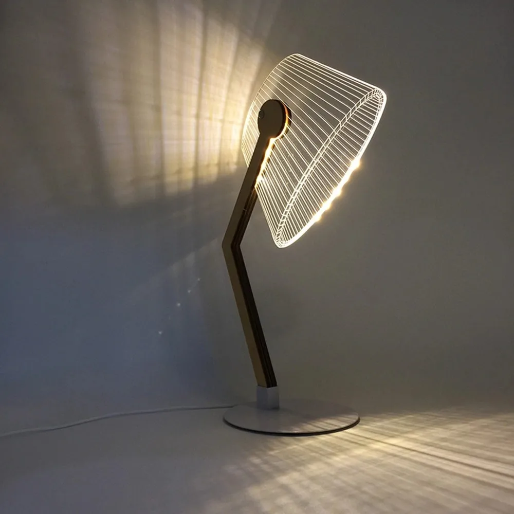 3D Acrylic USB Rechargeable Wooden Base Night Lamp – Modern LED Design