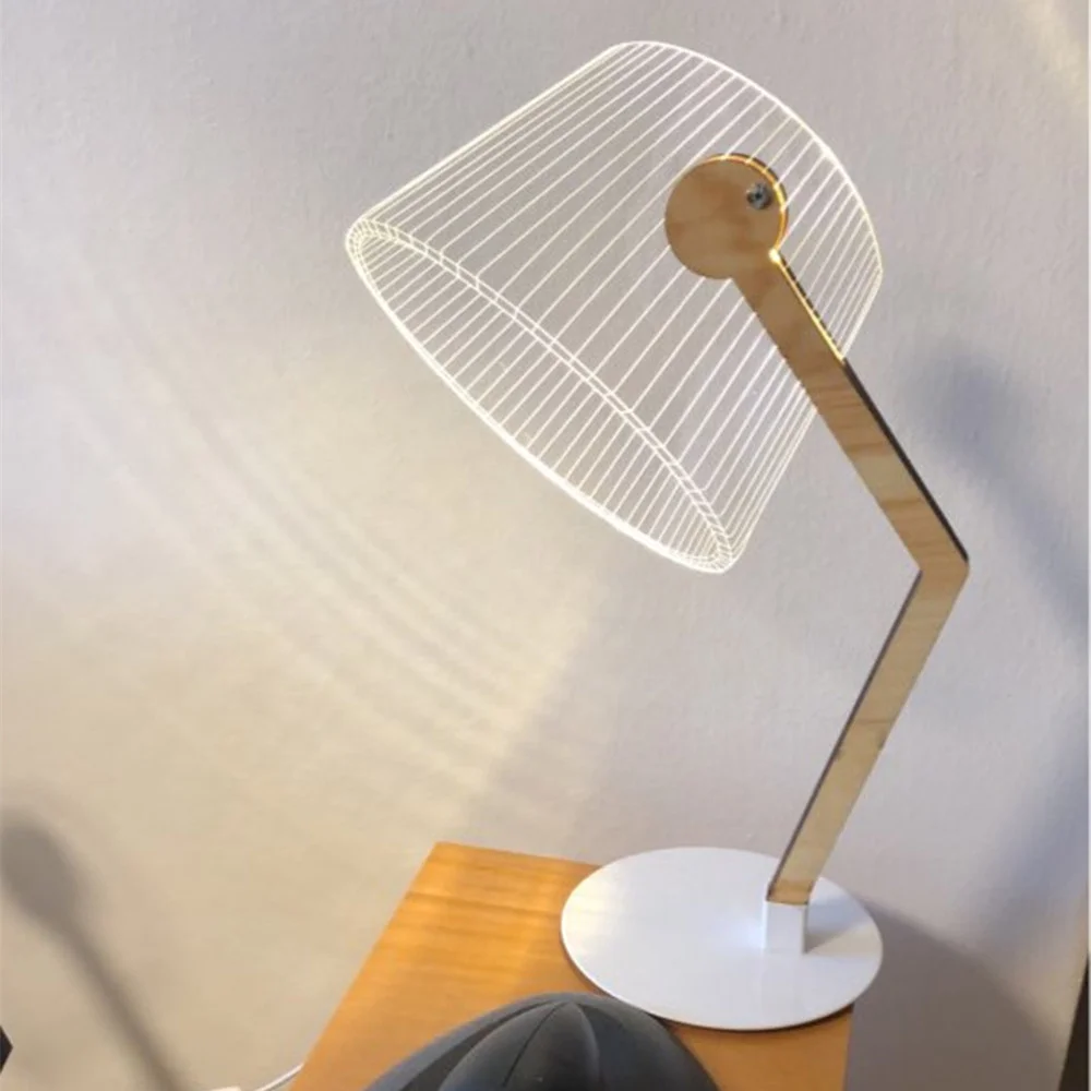 3D Acrylic USB Rechargeable Wooden Base Night Lamp – Modern LED Design