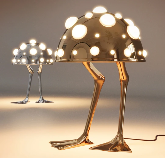 Creative Desk Amanita Mushroom LED Lamp in Duck Shape. Available in silver or gold finishes