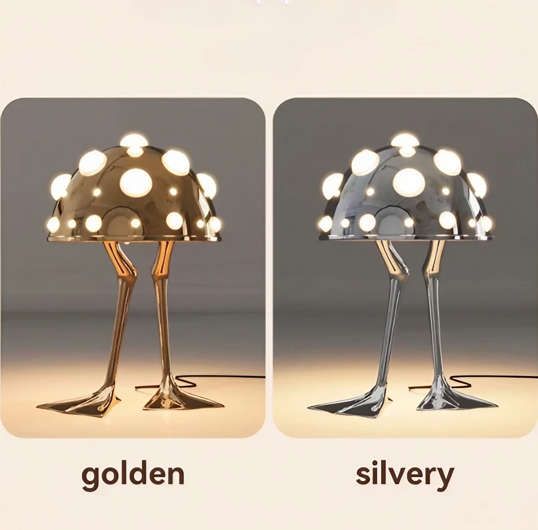 Creative Desk Amanita Mushroom LED Lamp in Duck Shape. Available in silver or gold finishes
