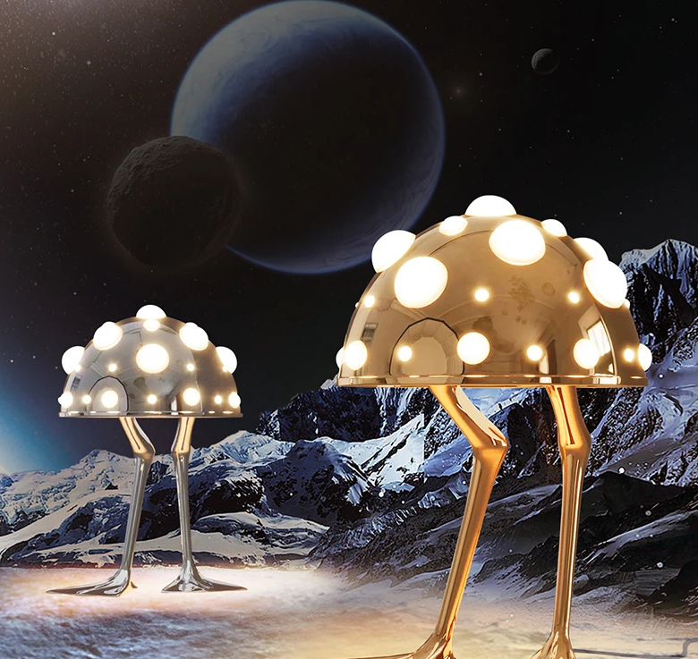 Creative Desk Amanita Mushroom LED Lamp in Duck Shape. Available in silver or gold finishes