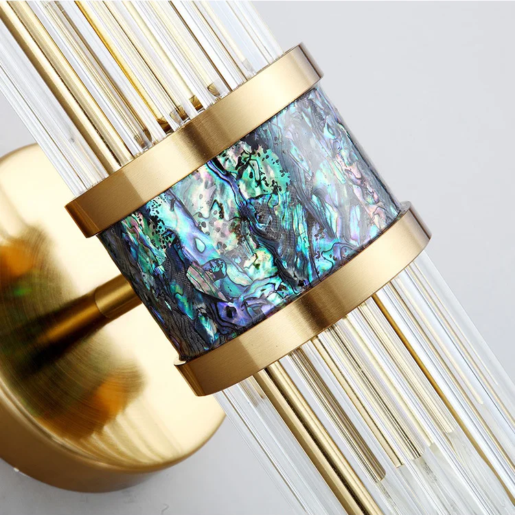 Art Deco Vertical Crystal Rod Wall Sconce 19.7" Height with Gold Frame and Abalone Inlay
