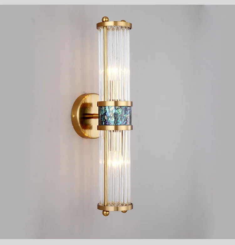 Art Deco Vertical Crystal Rod Wall Sconce 19.7" Height with Gold Frame and Abalone Inlay