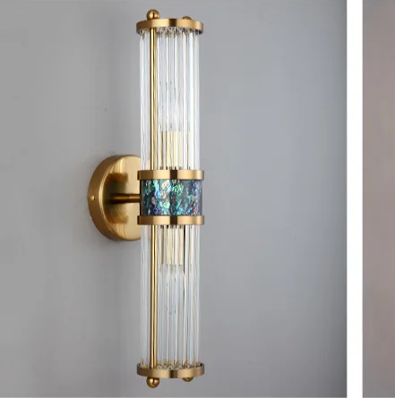 Art Deco Vertical Crystal Rod Wall Sconce 19.7" Height with Gold Frame and Abalone Inlay