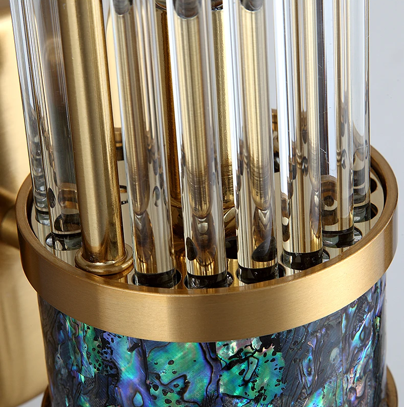 Art Deco Vertical Crystal Rod Wall Sconce 19.7" Height with Gold Frame and Abalone Inlay