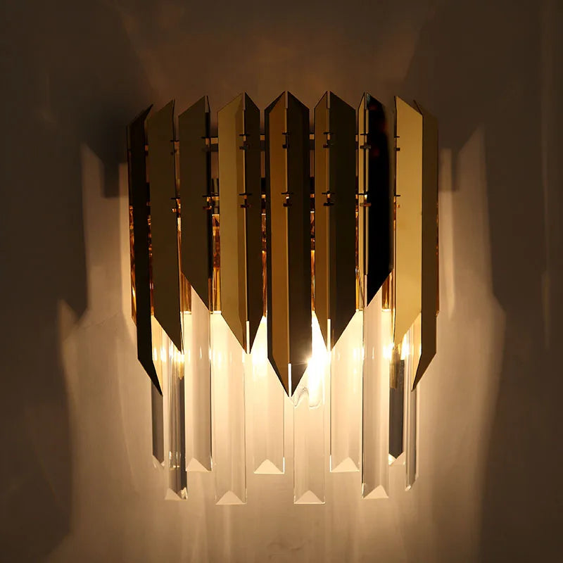 Sophisticated Gold Wall Sconce with Cascading Crystals in Art Deco Style