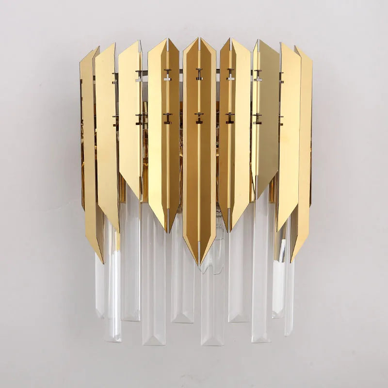 Sophisticated Gold Wall Sconce with Cascading Crystals in Art Deco Style