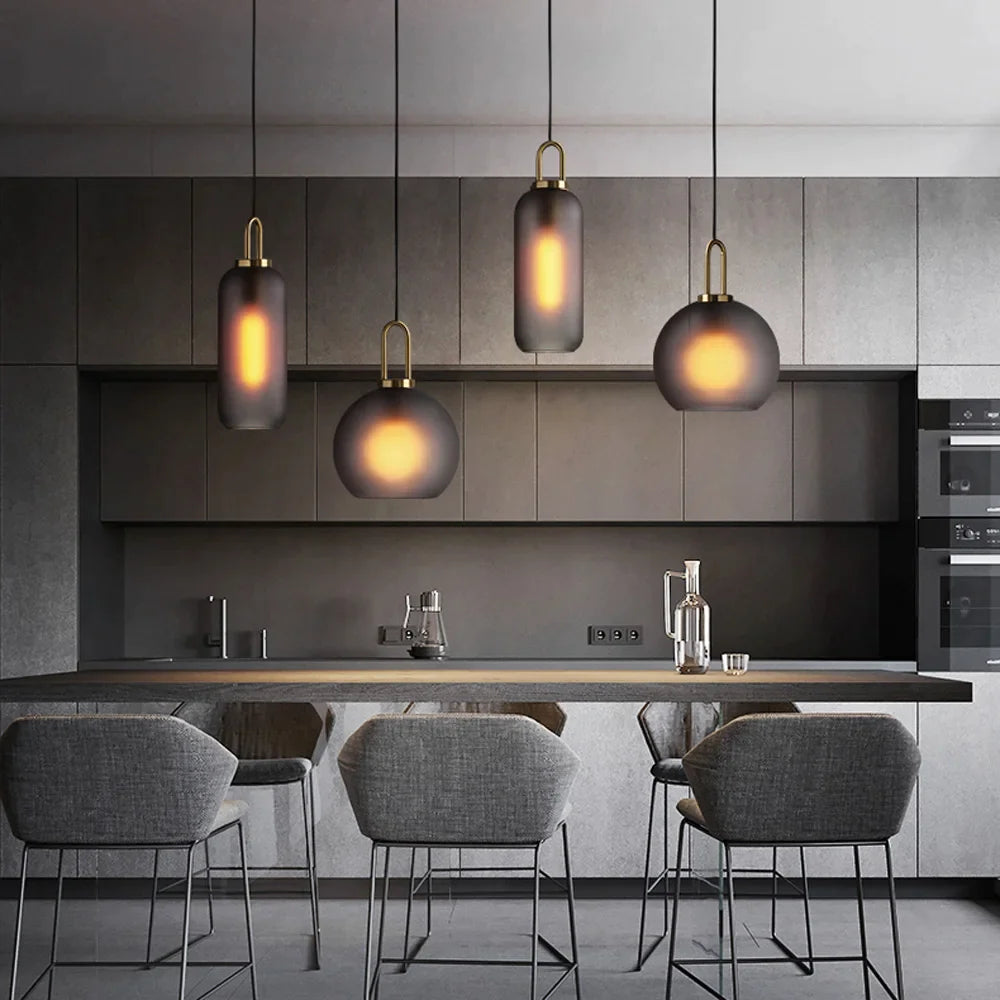 Glass Elegance: Contemporary Aged Brass, Gray Glass 15.9" H Cone Pendant Lamp