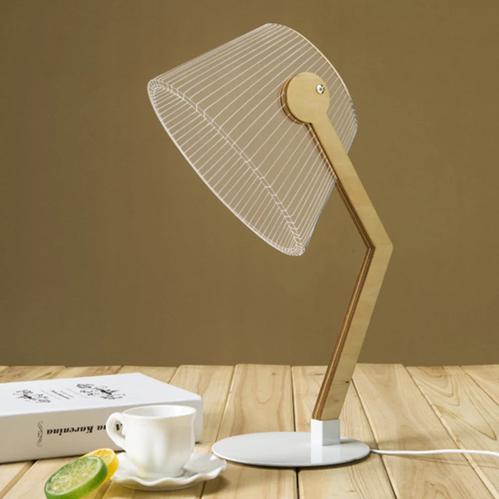 3D Acrylic USB Rechargeable Wooden Base Night Lamp – Modern LED Design