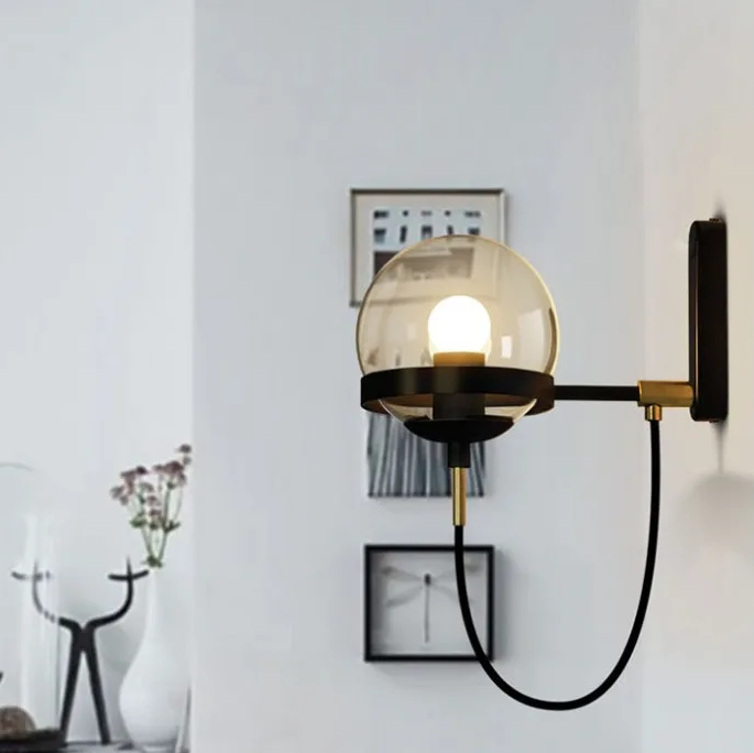 Mid-Century Modern Glass Wall Sconce Lights in Black Finish