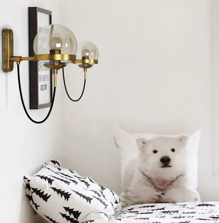 Mid-Century Modern Glass Wall Sconce Lights in Copper and Black Finish