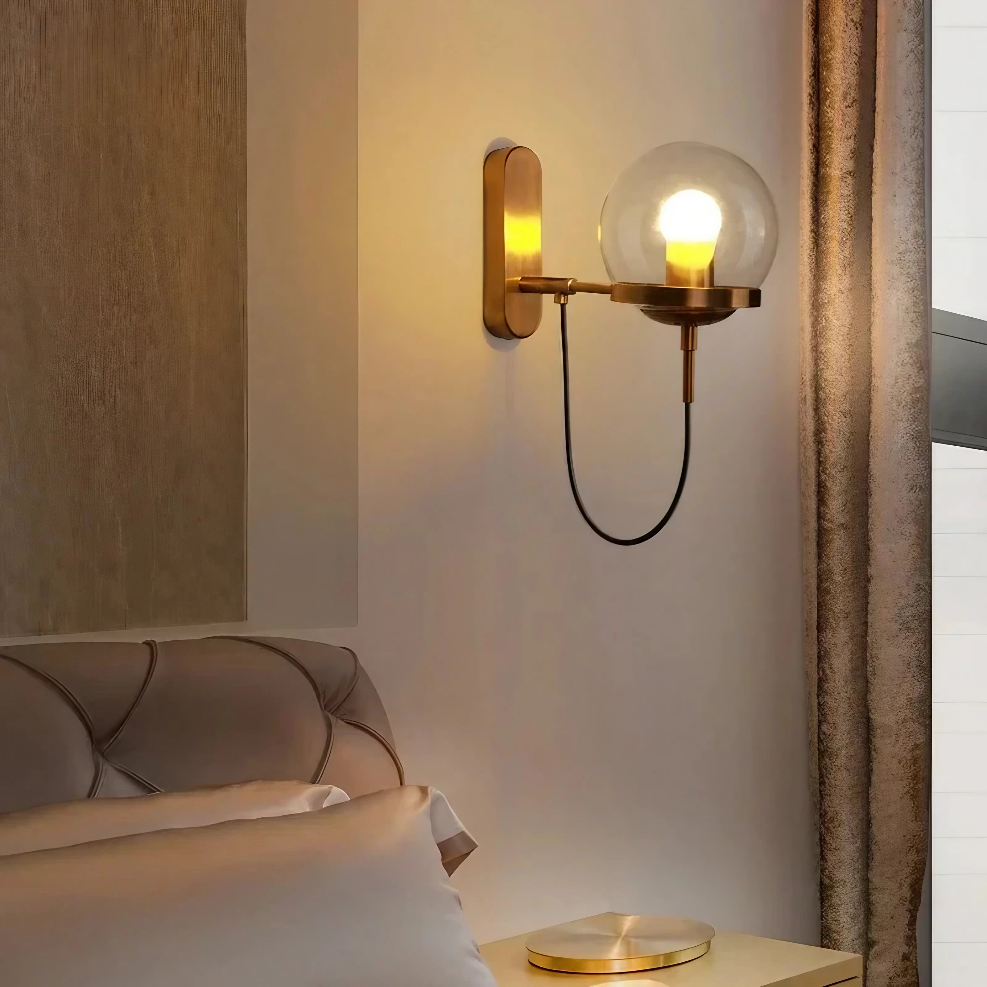 Mid-Century Modern Glass Wall Sconce Lights in Copper and Black Finish