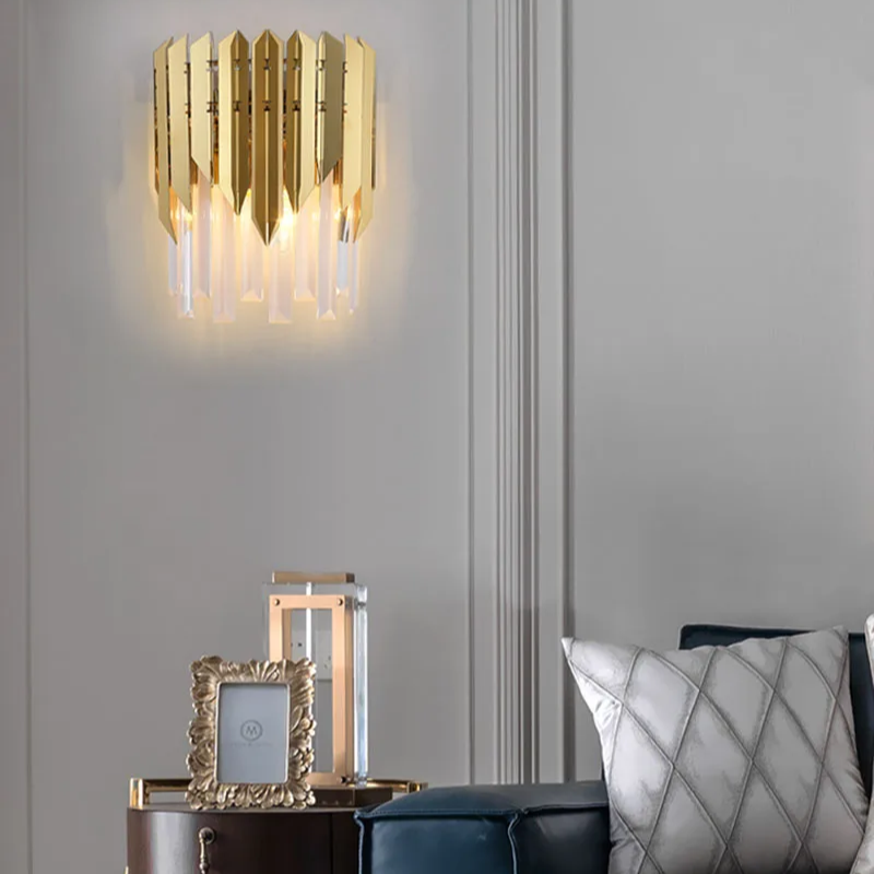 Sophisticated Gold Wall Sconce with Cascading Crystals in Art Deco Style