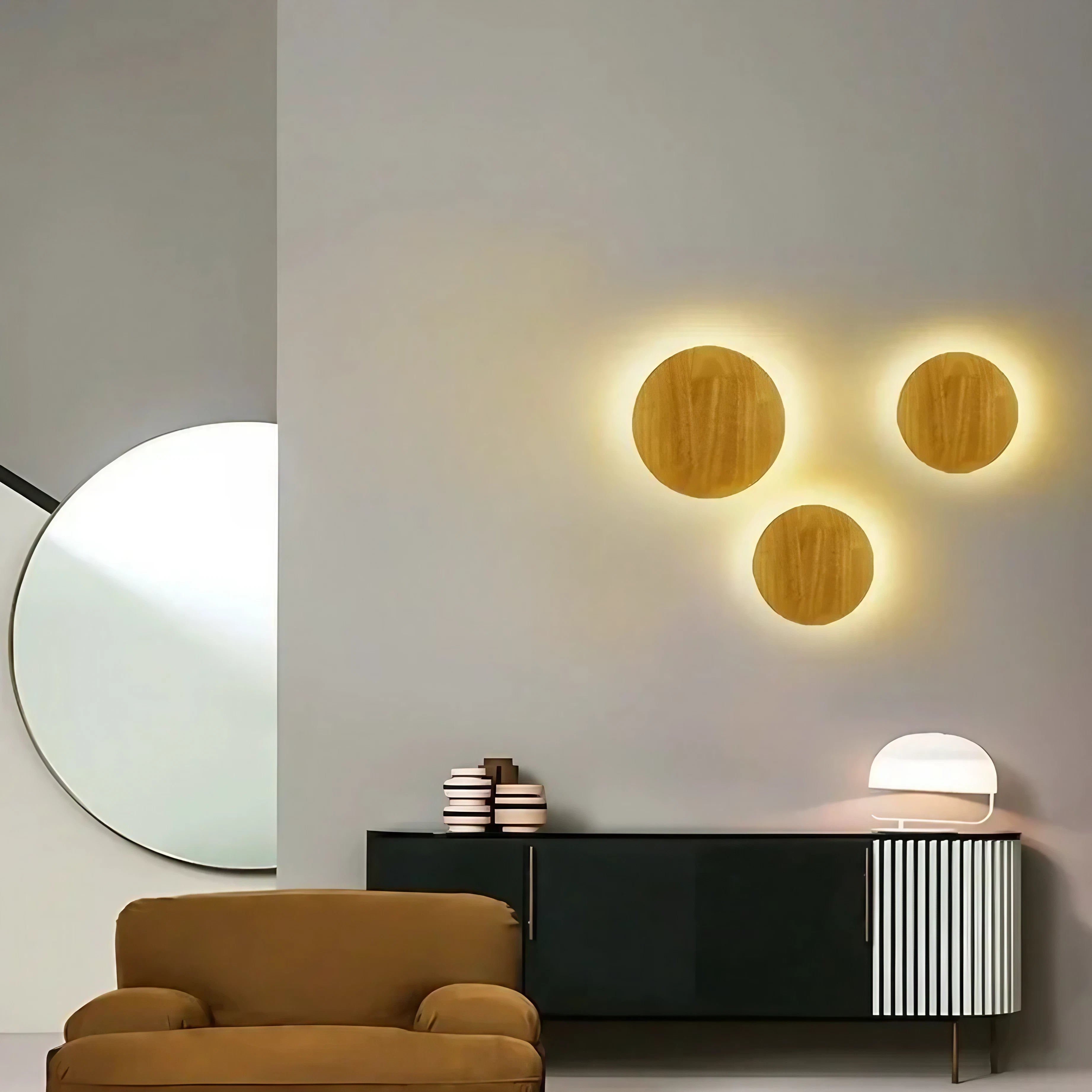 Scandinavian Elegance: Modern Wooden Circular LED Wall Lamp. Available in two sizes.