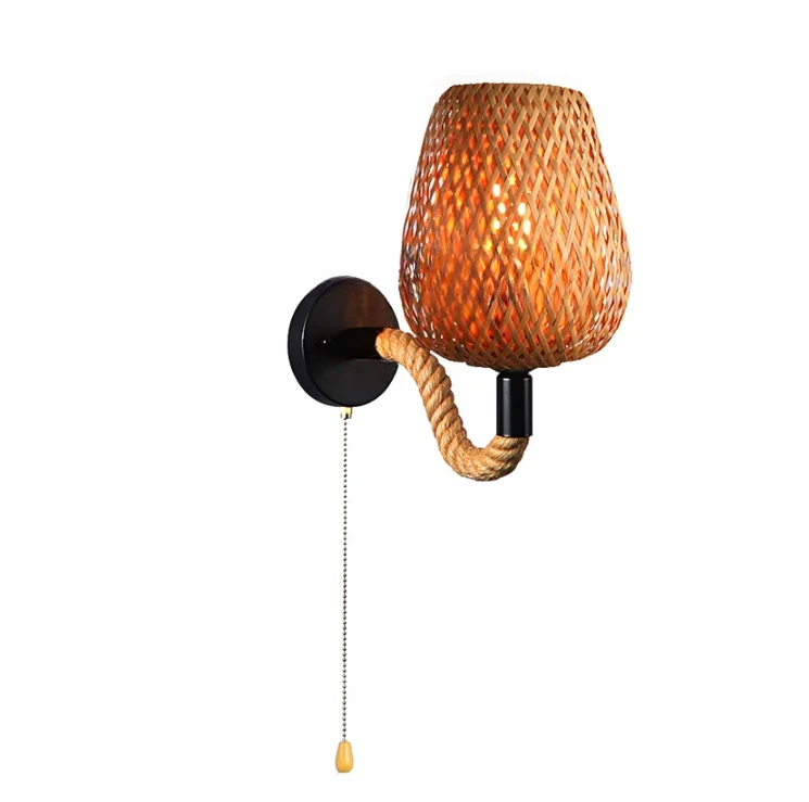 "Elara" Retro Bamboo/Rattan Individually Woven LED Wall Sconce Light