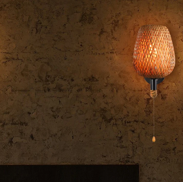 "Elara" Retro Bamboo/Rattan Individually Woven LED Wall Sconce Light