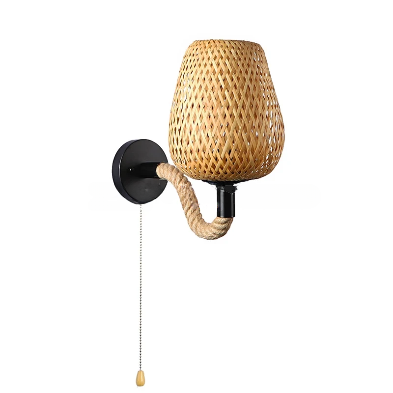 "Elara" Retro Bamboo/Rattan Individually Woven LED Wall Sconce Light