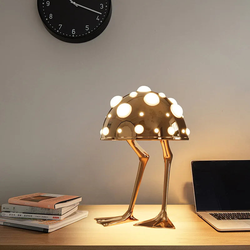 Creative Desk Amanita Mushroom LED Lamp in Duck Shape. Available in silver or gold finishes