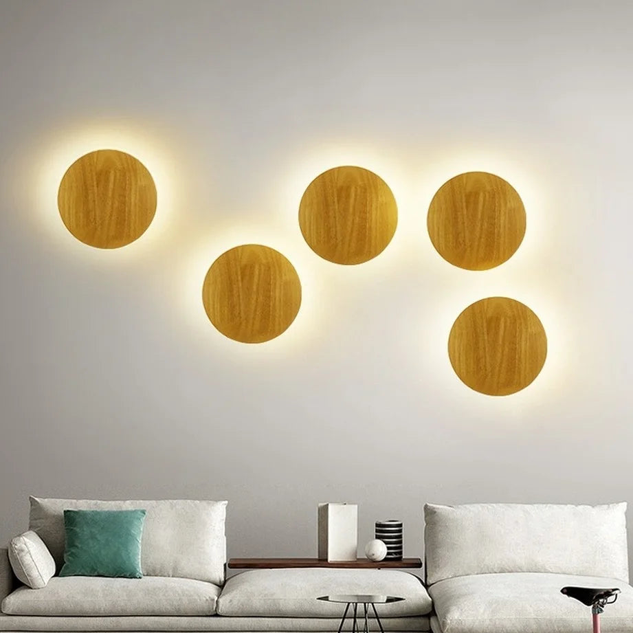 Modern Wooden Circular LED Wall Lamp