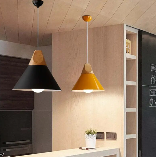 "Eclat" Minimalist Timber Accent Black Pendant Fixture