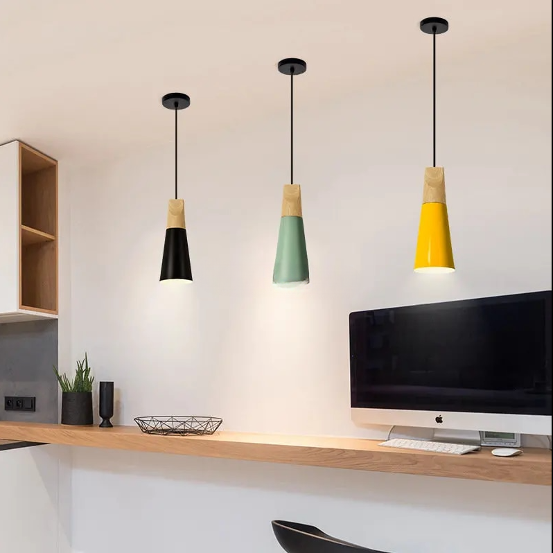 "Eclat" Minimalist Timber Accent Black Pendant Fixture
