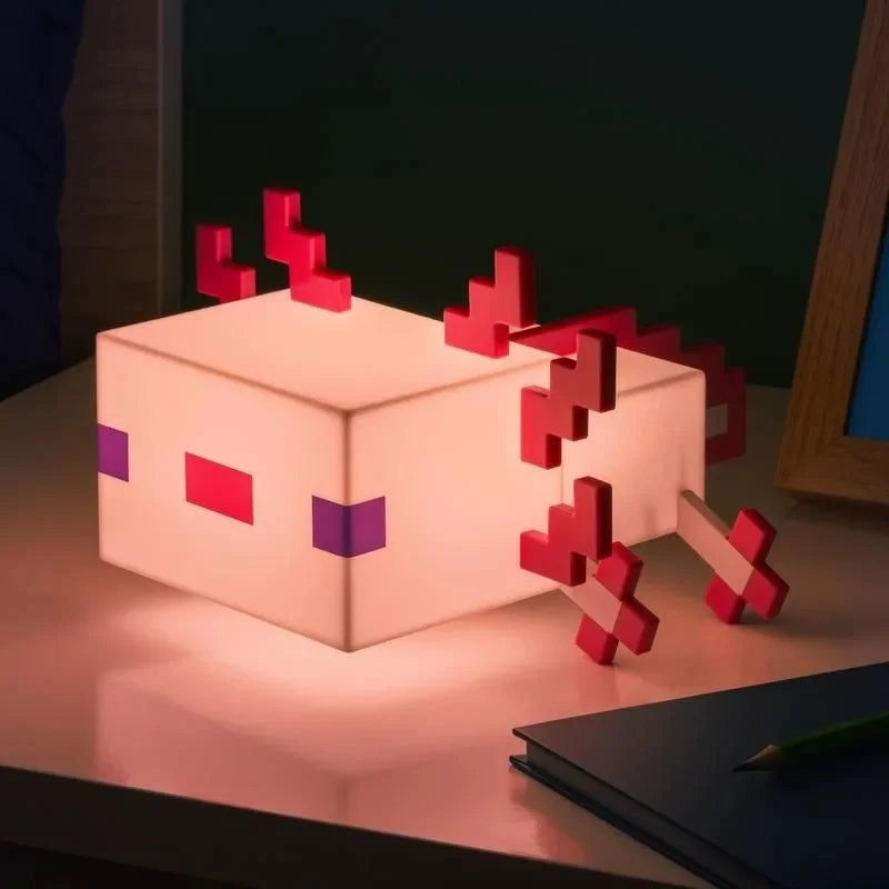 Fun Pixelated Multicolor Axolotl Bedside Lamp for Kids – Rechargeable LED Night Light