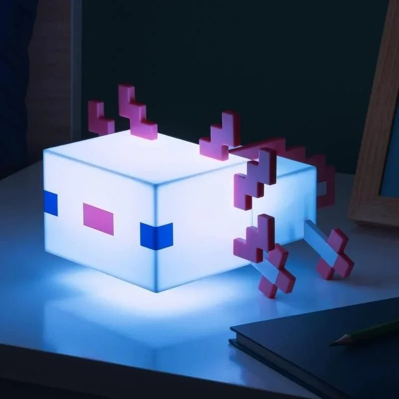 Fun Pixelated Multicolor Axolotl Bedside Lamp for Kids – Rechargeable LED Night Light