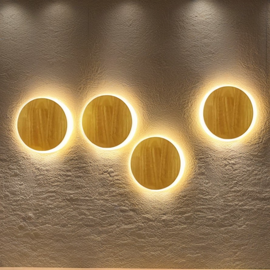 Scandinavian Elegance: Modern Wooden Circular LED Wall Lamp. Available in two sizes.