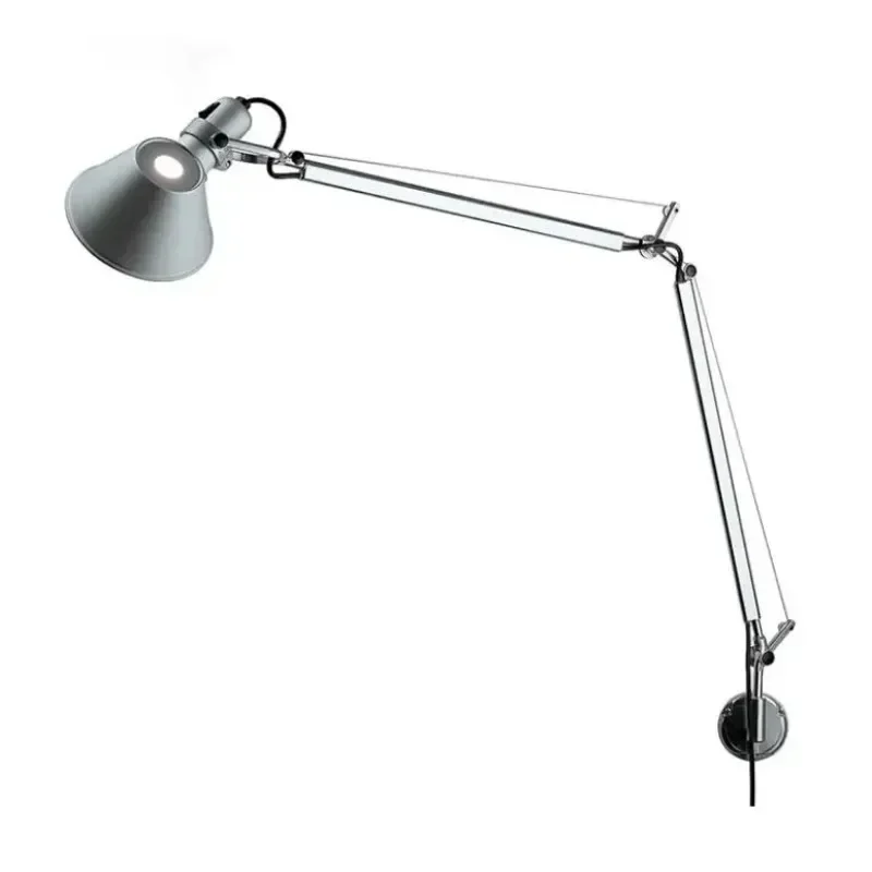 Modern Foldable Adjustable Long Arm Lamp. Available in Silver or Black, Wall Mounted or Table Clip