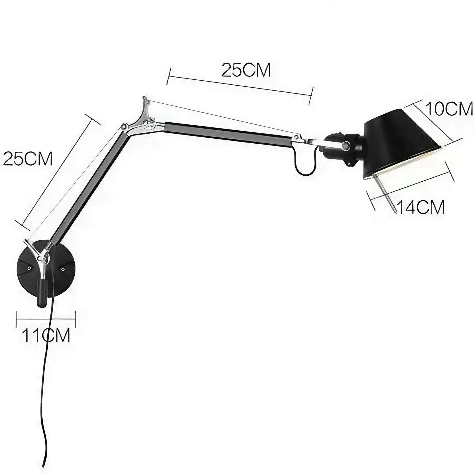 Modern Foldable Adjustable Long Arm Lamp. Available in Silver or Black, Wall Mounted or Table Clip