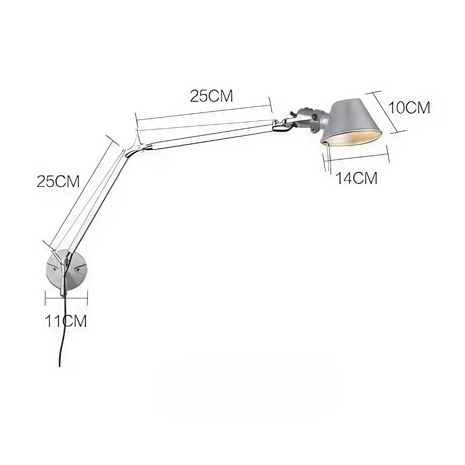 Modern Foldable Adjustable Long Arm Lamp. Available in Silver or Black, Wall Mounted or Table Clip