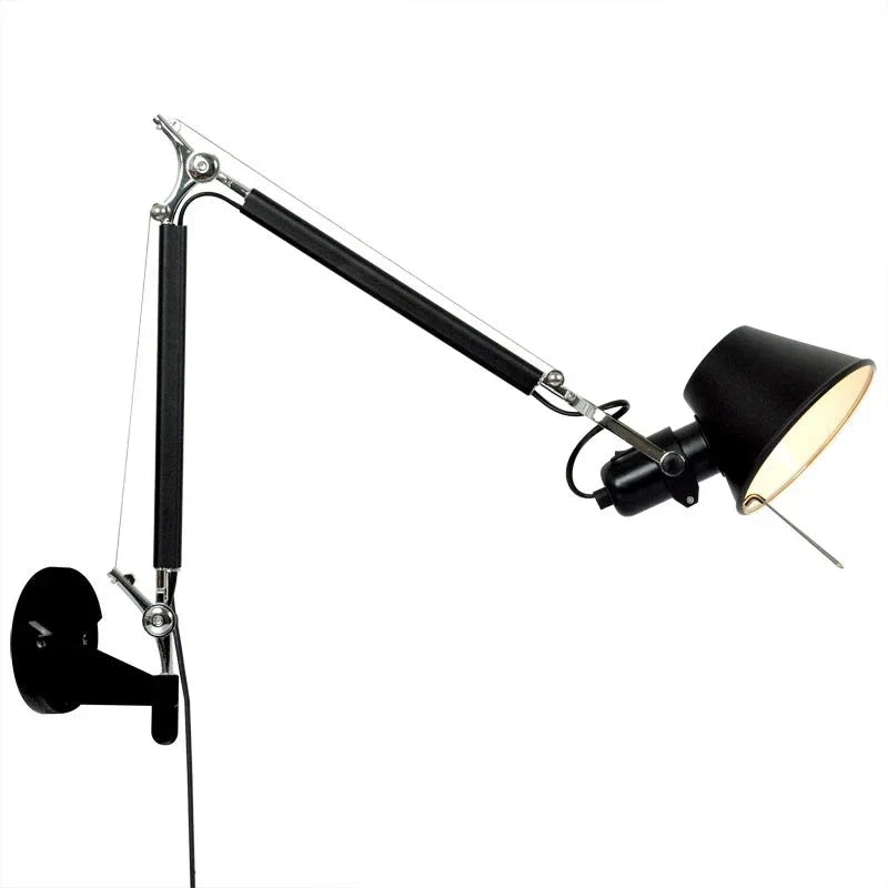 Modern Foldable Adjustable Long Arm Lamp. Available in Silver or Black, Wall Mounted or Table Clip