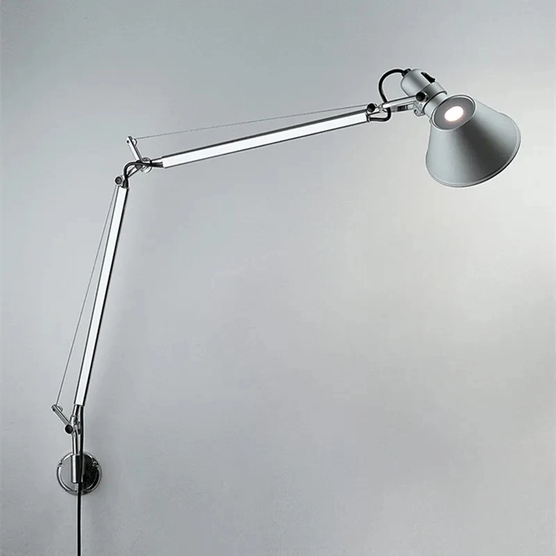Modern Foldable Adjustable Long Arm Lamp. Available in Silver or Black, Wall Mounted or Table Clip