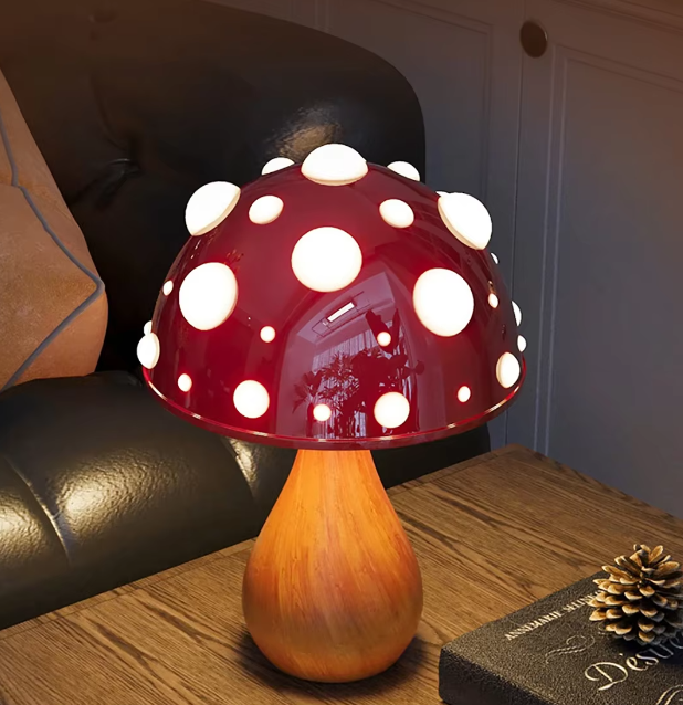 Creative Desk Amanita Mushroom LED Lamp in Duck Shape. Available in silver or gold finishes