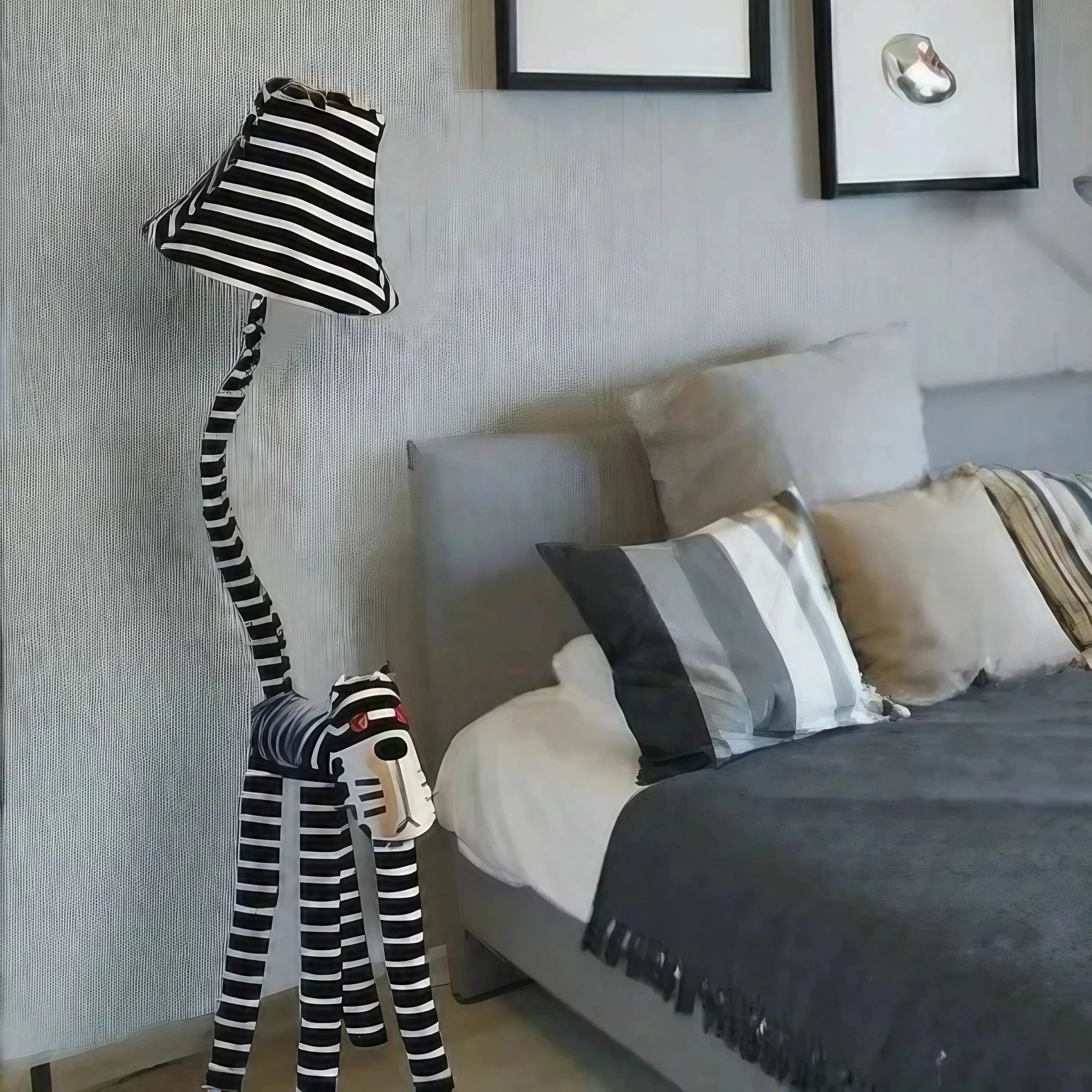 Fun Handmade Kids’ Cartoon Striped Cat Floor Lamp – Soft Cotton Body Design.