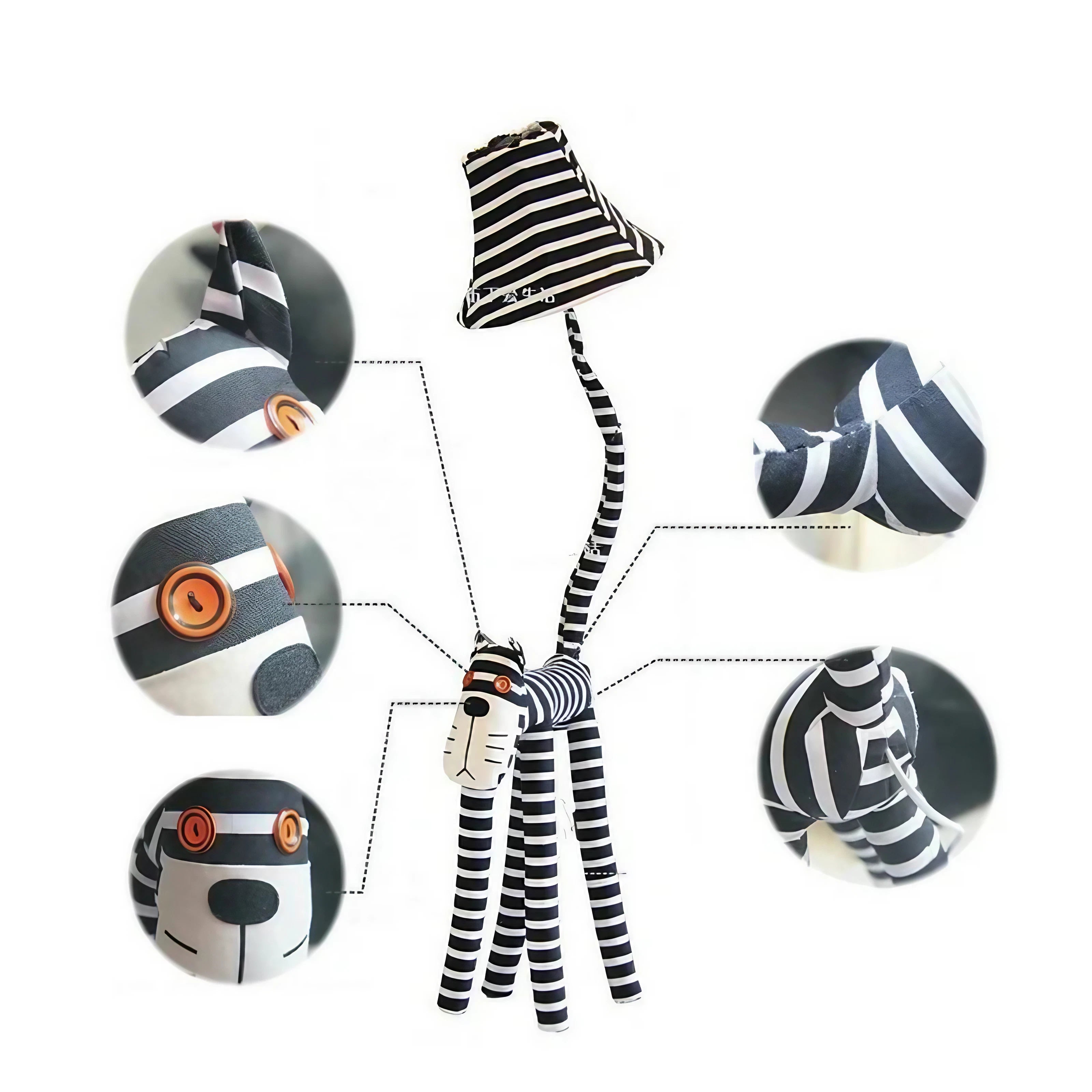 Fun Handmade Kids’ Cartoon Striped Cat Floor Lamp – Soft Cotton Body Design.