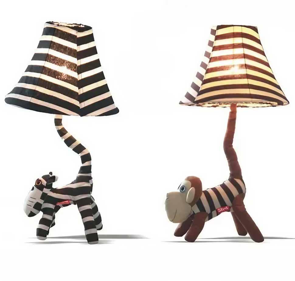 Fun Handmade Kids’ Cartoon Table Lamps – Soft Cotton Body Design. Choose between monkey or striped catebra