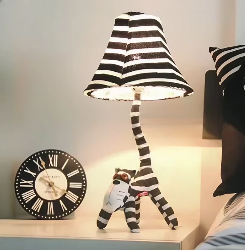 Fun Handmade Kids’ Cartoon Table Lamps – Soft Cotton Body Design. Choose between monkey or striped catebra