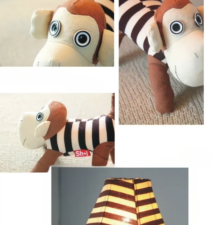Fun Handmade Kids’ Cartoon Table Lamps – Soft Cotton Body Design. Choose between monkey or striped catebra