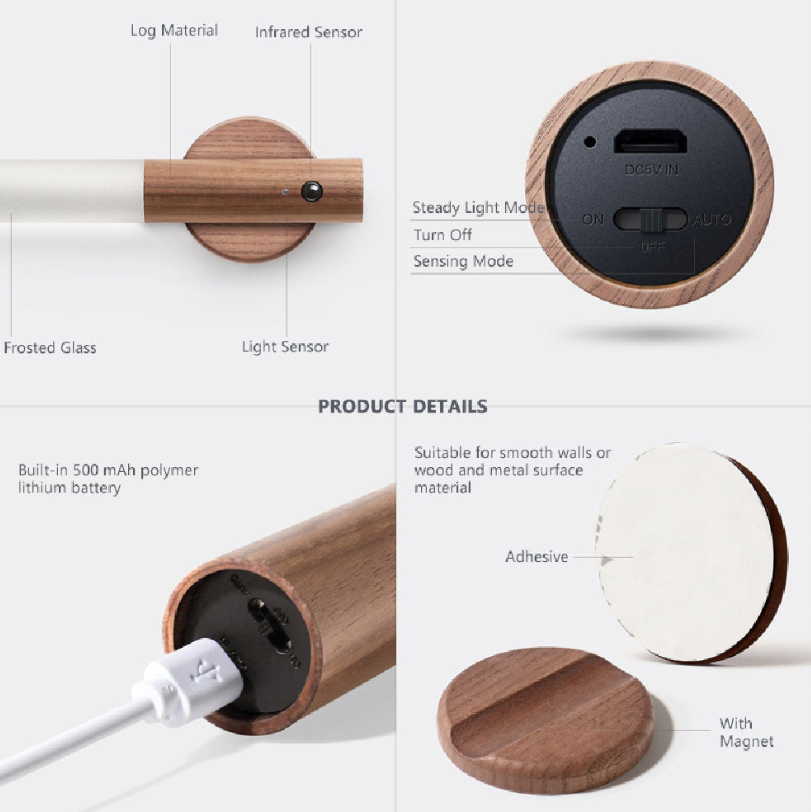 sensor rechargable usb night light