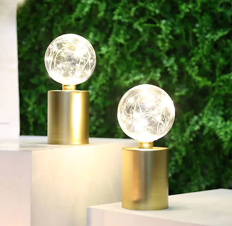 Set of Cordless Battery-Powered Gold Table Lamps