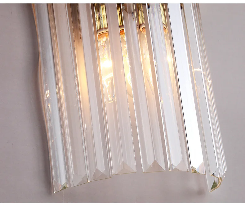 Art Deco Vertical Crystal Rods Wall Sconce with Brushed Gold Copper Frame and Abalone Shell Inlay