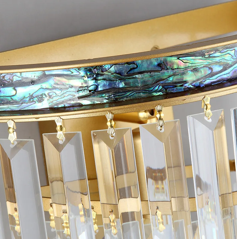 Art Deco Waterfall Crystal Wall Light Sconce with Brushed Gold Copper Frame and Abalone Shell Inlay