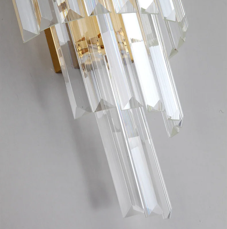 Art Deco Waterfall Crystal Wall Light Sconce with Brushed Gold Copper Frame and Abalone Shell Inlay