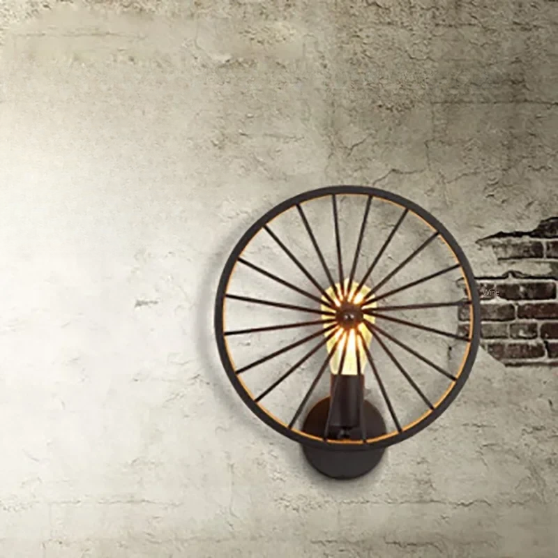 Farmhouse Rustic Wheel Wall Sconce Light - Vintage Industrial Design. Available in Two Colors