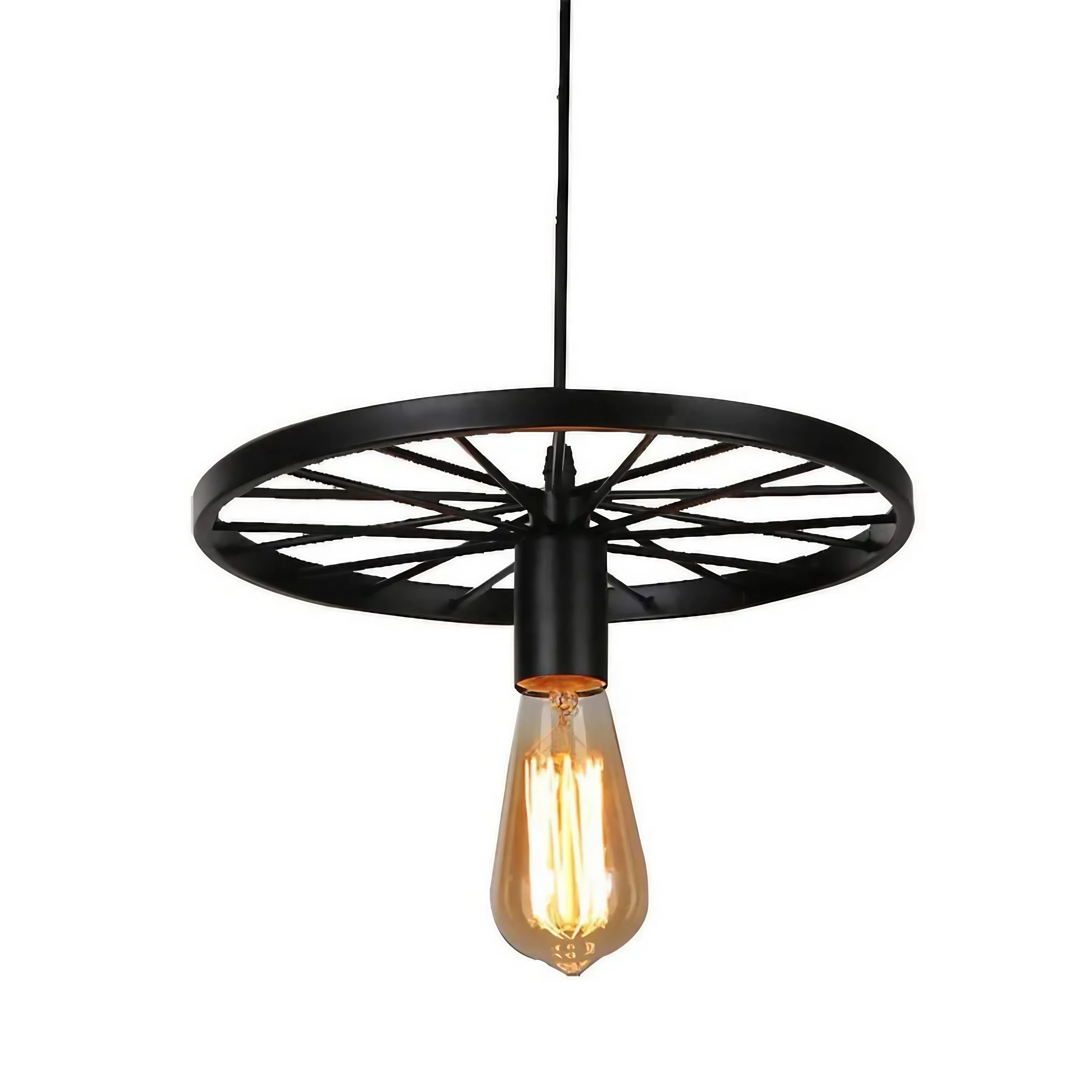 Farmhouse Rustic Wheel Pendant Light - Vintage Industrial Design. Available in Two Colors