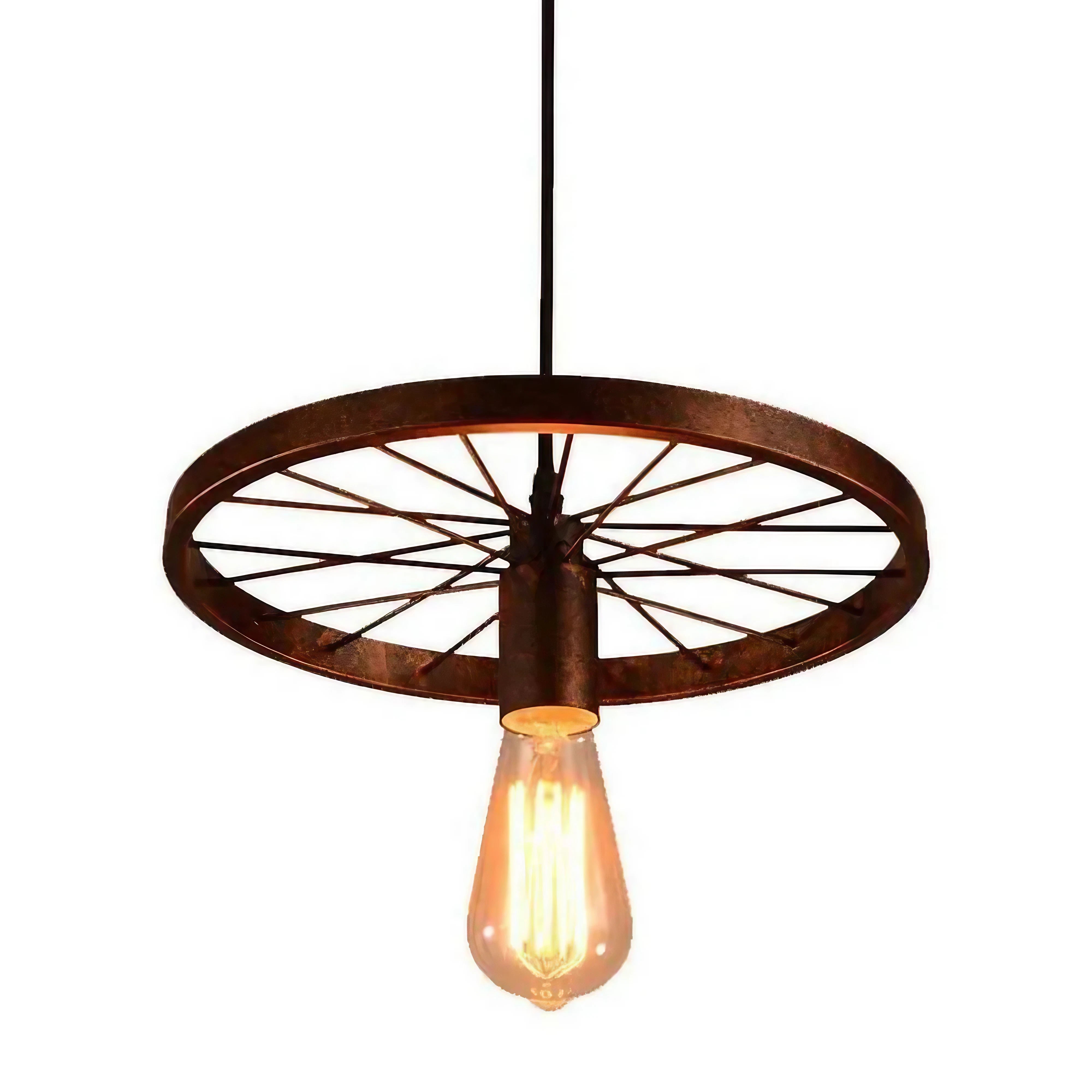 Farmhouse Rustic Wheel Pendant Light - Vintage Industrial Design. Available in Two Colors