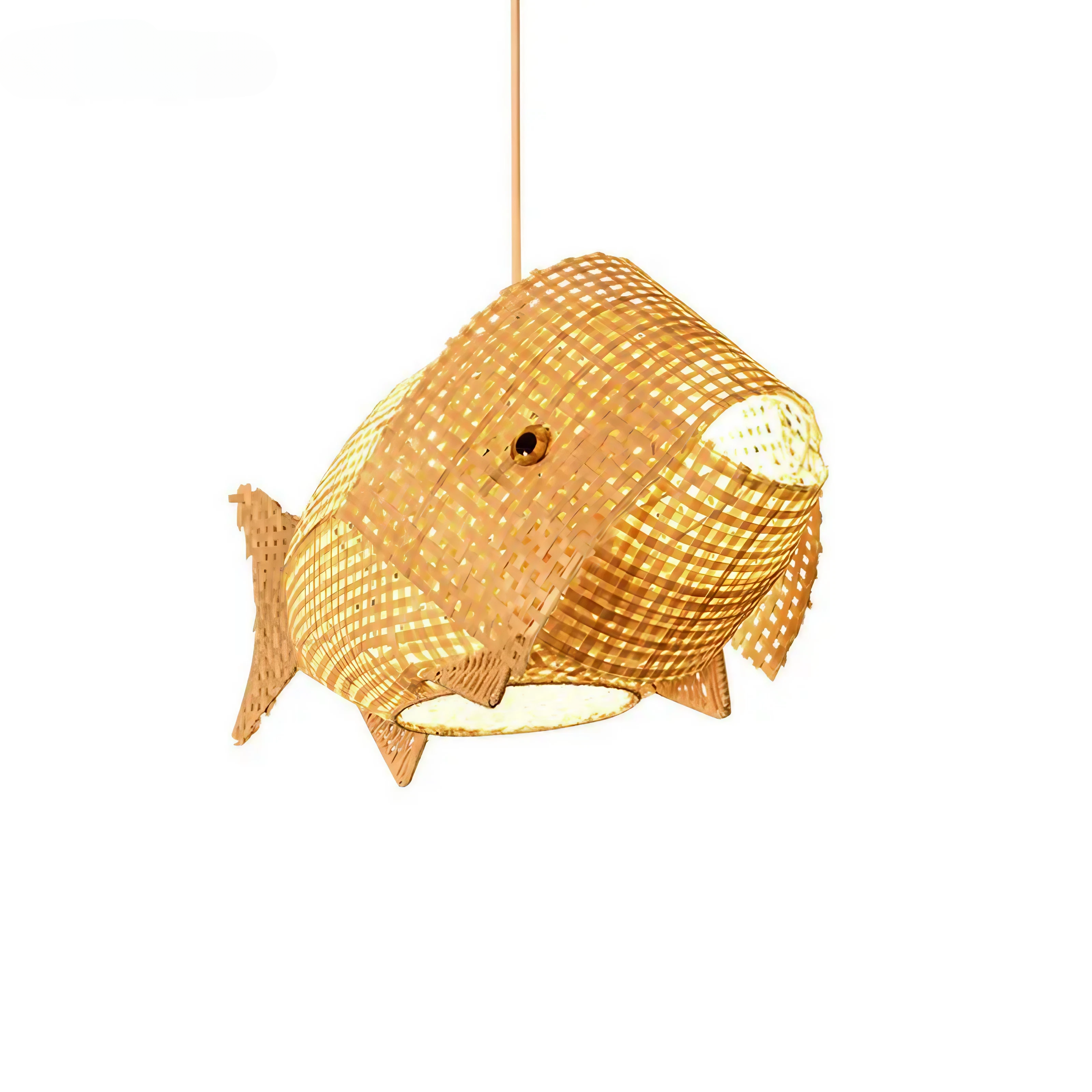 "Elara" Modern Creative Fish Shape Bamboo/Rattan Woven Pendant Led Lamp. Available in two sizes