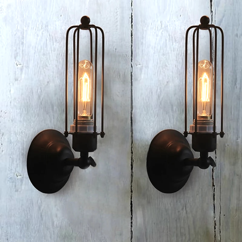 Double Head Industrial Style Iron Cage Wall Mounted Sconce Lamp